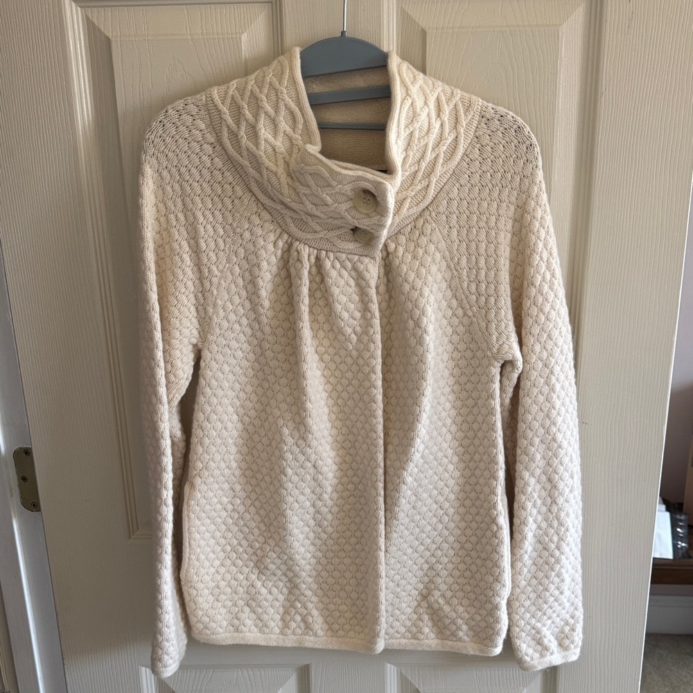 LOFT Cream Textured Cowl Neck Sweater